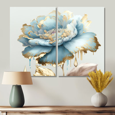 «Chic Blue Blooming Flower III», art mural traditionnel sur toile 2 pièces