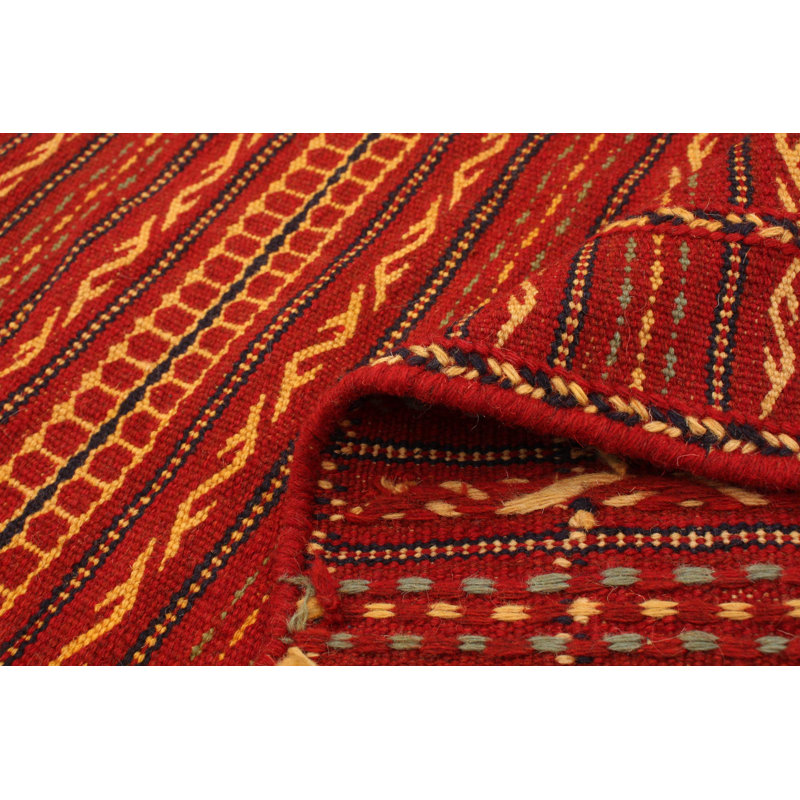 Tapis unique rouge foncé / jaune en laine nouée à la main de style nouvel âge Kashkoli 6 pi 2 po x 9 pi 7 po