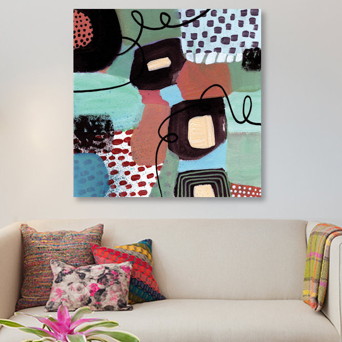 «Jazz Abstract», reproduction d'art sur toile, H 18 po x l 18 po x P 1,5 po, Toile encadrée noire, Blanc