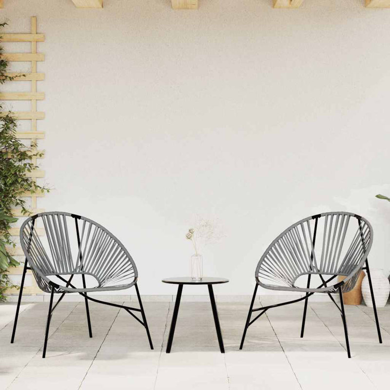 Garden Chair Set 3 Pcs Poly Rattan, Black/Light Grey