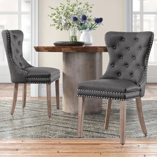 Chaise parsons rembourrée Seita, Gris / naturel, 2