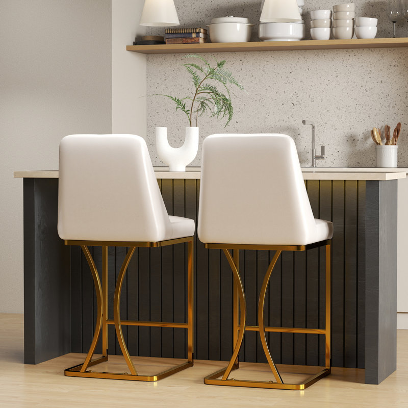 Upholstered Faux Leather Counter Stool, White