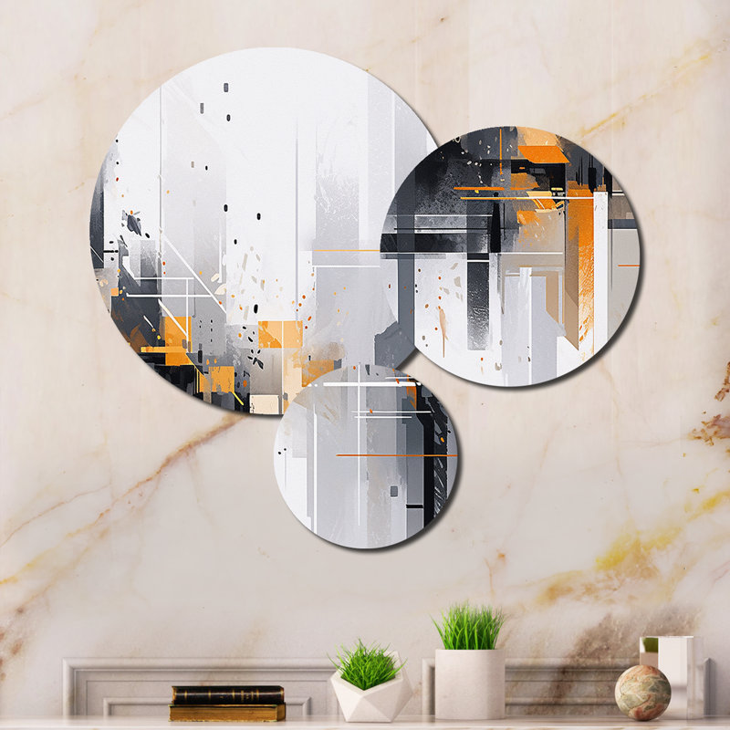 Ensemble de 3 décorations murales symétriques orange et gris Sripes I