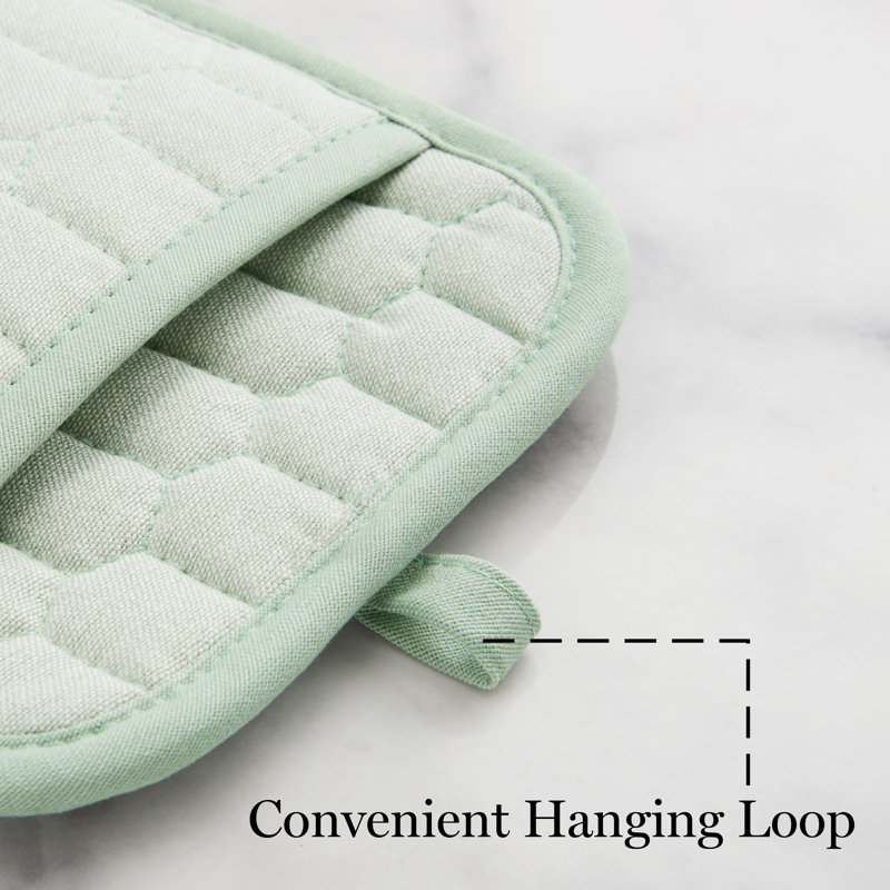 MARTHA STEWART Honeycomb Quilted Chambray Pot Holder 2-Pack Set 7"X10", Mint Green