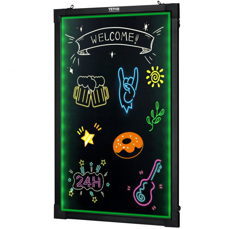 LED Message Writing Board, 16"x12" Illuminated Erasable Lighted Chalkboard, Neon Effect Menu Sign Board