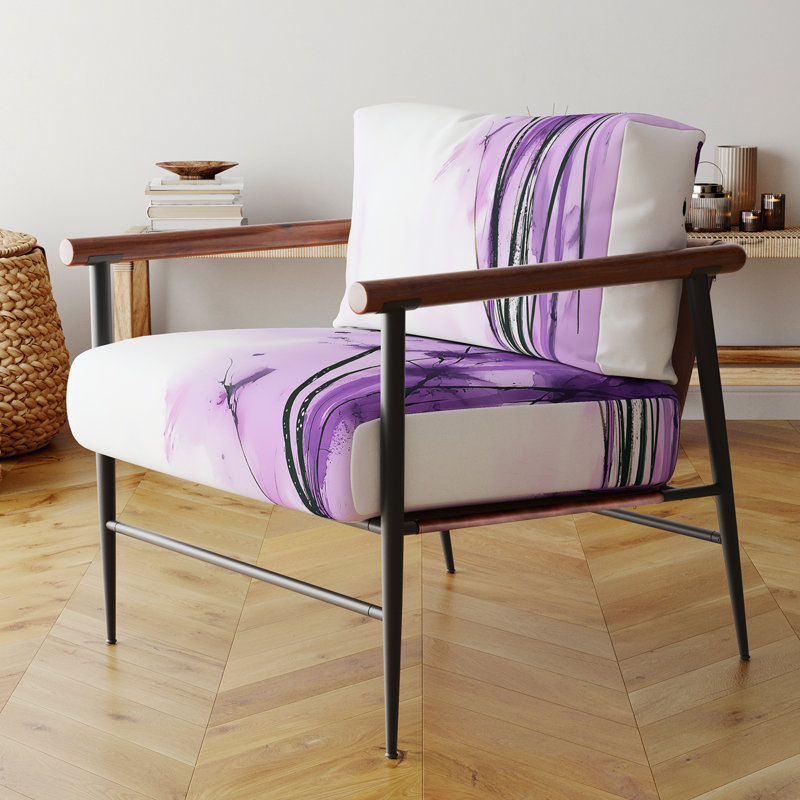 Fenimore Abstract Flowers - Fauteuil d'appoint rembourré traditionnel, Mauve / noir / blanc, Noir