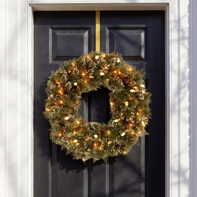 Couronne de pin scintillante 24 po avec lumières DEL blanc chaud Holiday Aisle®