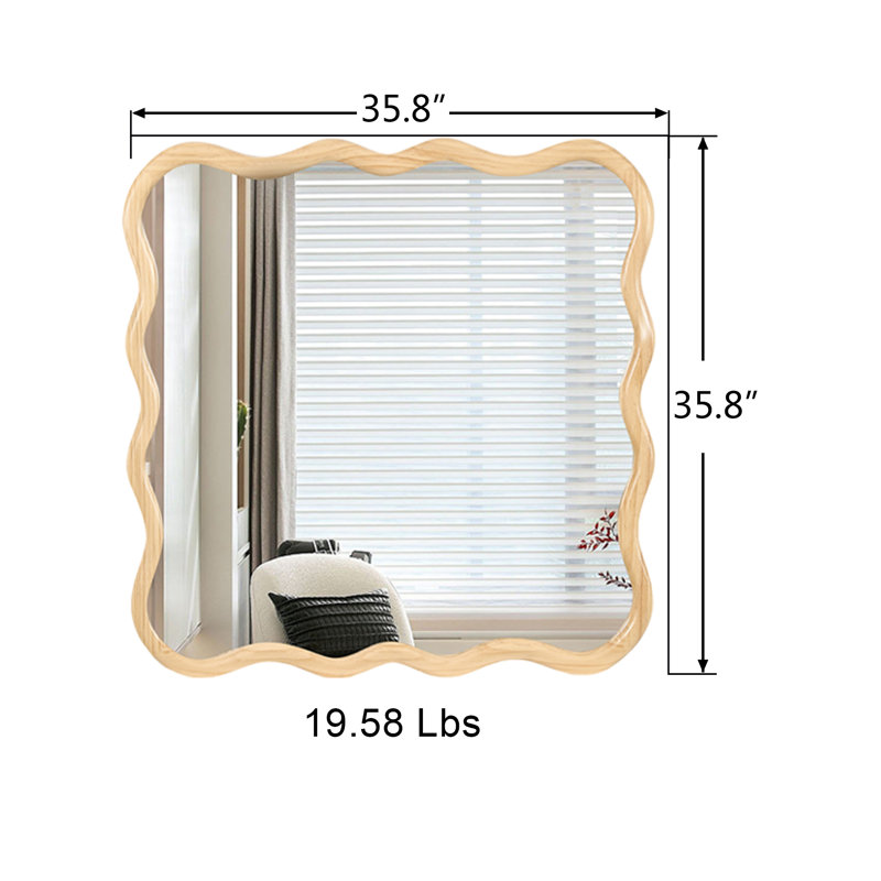 Miroir délicat au design ondulé, 36 po x 36 po, Doré, Carrée