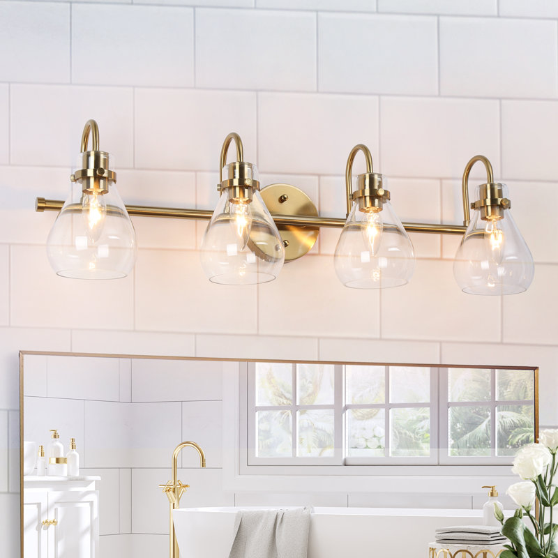 Éclairage de salle de bain moderne et contemporain en laiton à 3 lumières à intensité variable, 4