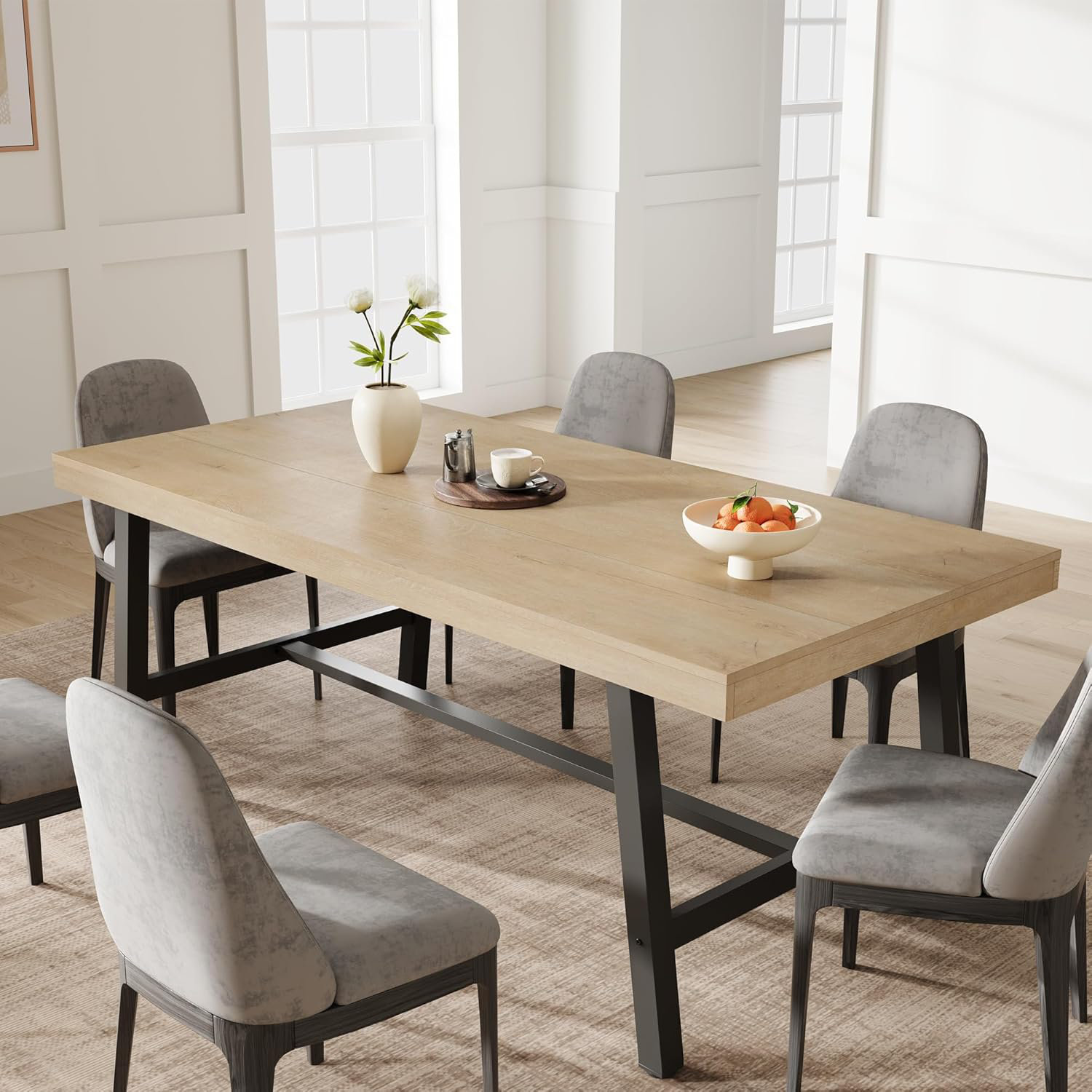 George Oliver Large Long Dining Table For 6-8 People, Kitchen Table ...