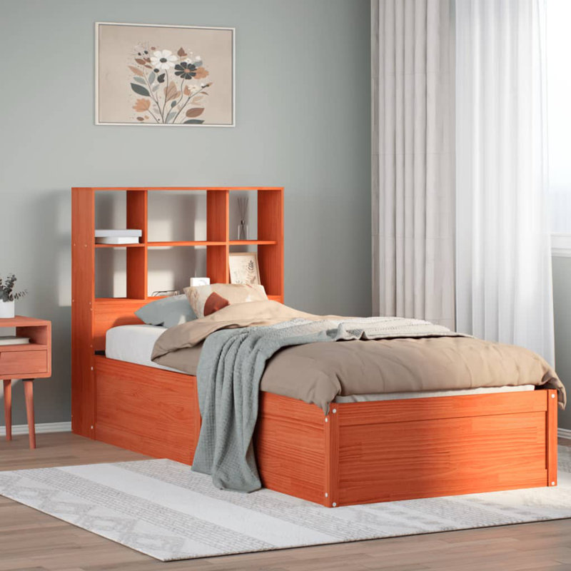 Tavarozzi Solid Wood Storage Bed, 110cm H x 229.5cm W x 106.5cm D, Wax Brown