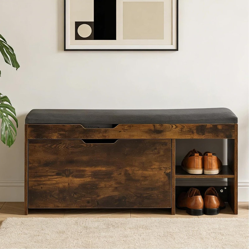Shoe Storage Bench, Shoe Bench With Cushion Seat, Shoe Rack Bench With 1 Flip Drawers, Shoe Cabinet With Adjustable Shelves For Hallway, Bathroom, Garage
