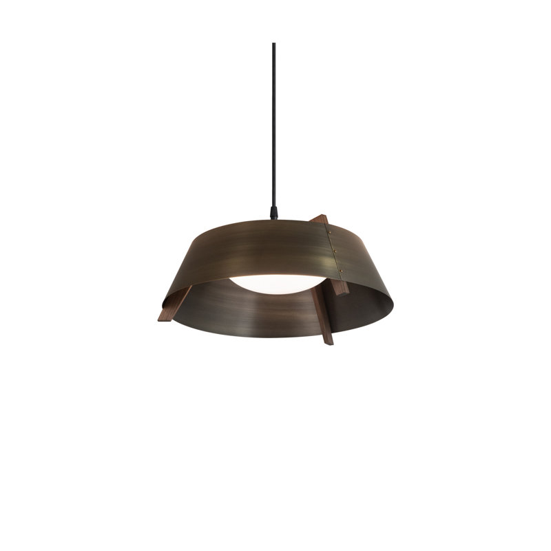 Luminaire suspendu unique à 1 lumière DEL Casia, H 8,2 po x l 21,5 po x P 21,5 po, Laiton vieilli, Noyer