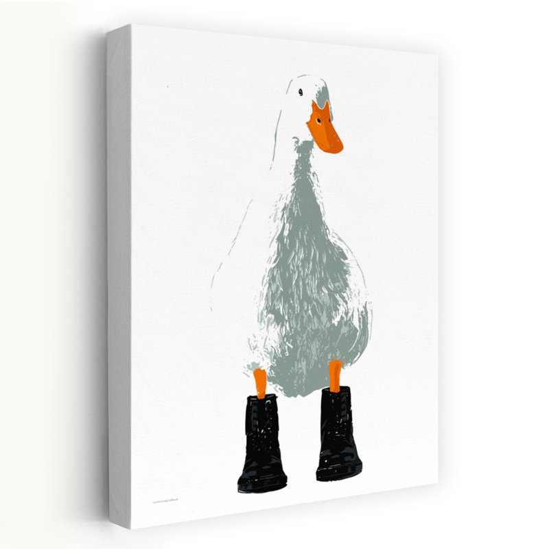 «Duck In Docs II», art contemporain canard fantaisiste abstrait, H 36 po x l 24 po