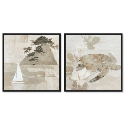 Timeless Coast Framed Canvas Print Nature Wall Decor Set by Art Remedy, Black Frame, 24 x 24