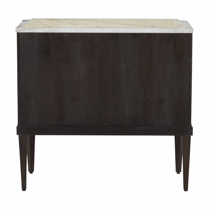 Glenwood 1 - Drawer Solid Wood Nightstand, Forest Black/Agros White Stone/Brass