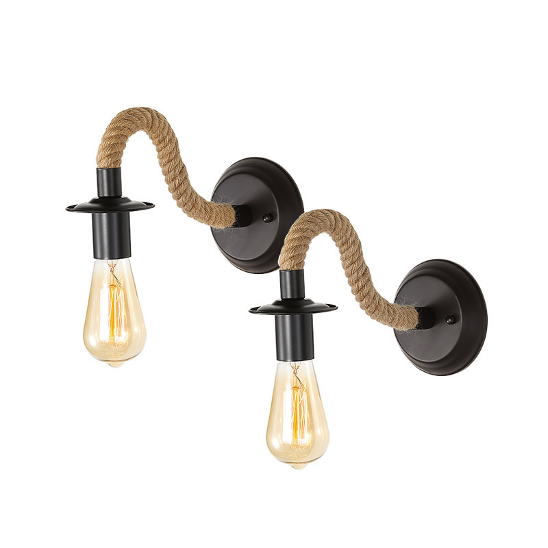 Salih 1-Light hemp rope Black Armed Wall Lamp