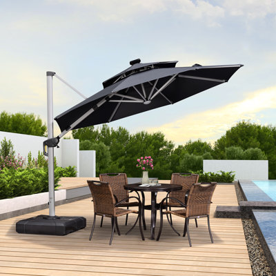 Parasol rond en porte-à-faux 10 pi avec base Lilibeth, gris