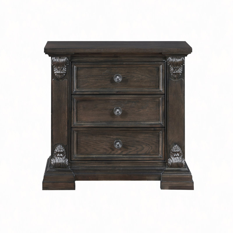 Table de chevet, table de chevet 3 tiroirs, meubles de chambre à coucher rétro traditionnels