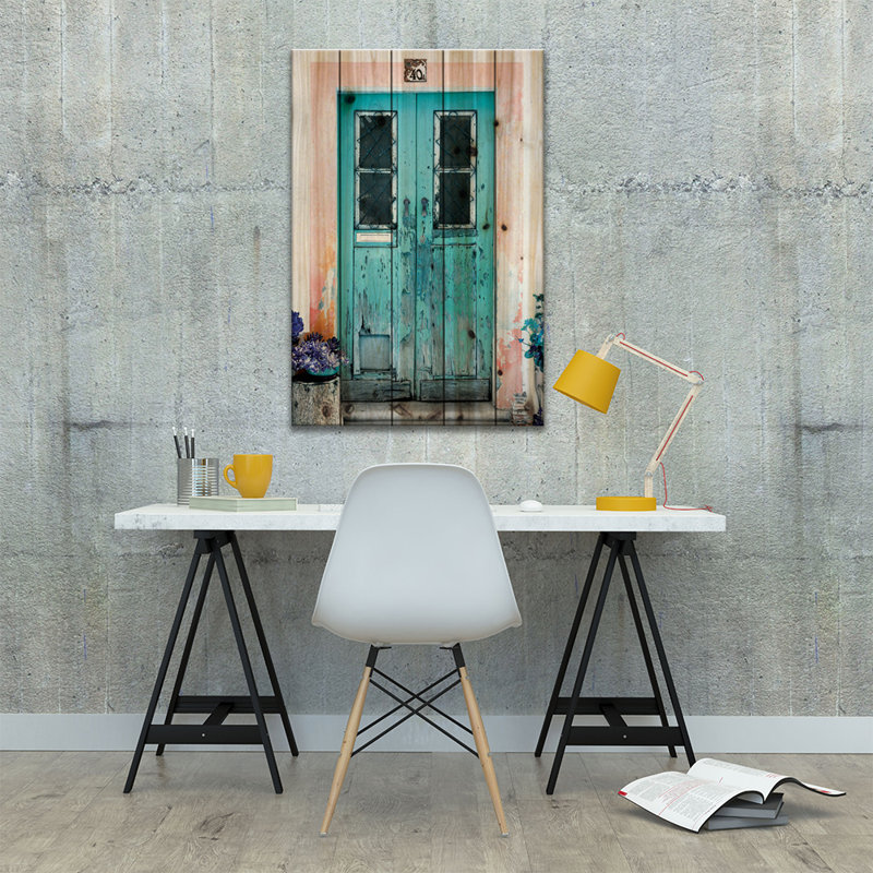 Vieille porte turquoise par Philippe Hugonnard - impression d'art graphique, H 26 po x l 18 po x P 1,5 po