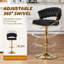 Ensemble de 2 tabourets de bar pivotants en velours, tabourets de bar à hauteur ajustable, base dorée moderne avec dossier tissé rembourré pour la salle à manger de comptoir de cuisine, noir-1397164272-1393982422