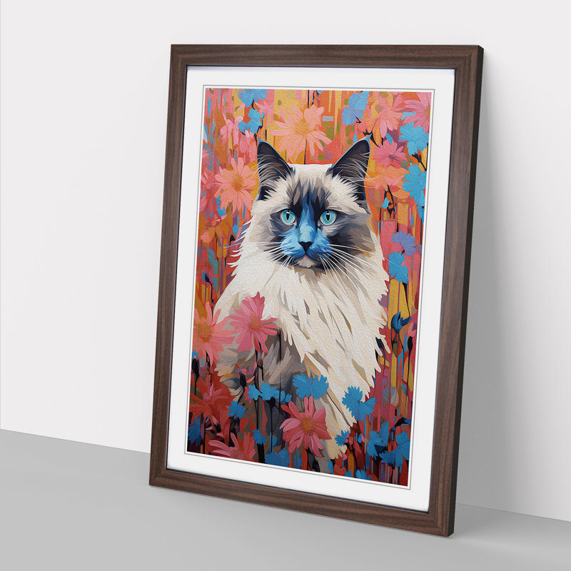 XYZ-FRM-V1223-5362 Ragdoll Cat Colour Field No.4 - Single Picture Frame Print on Wood, Walnut, 46cm H x 34cm W x 2cm D