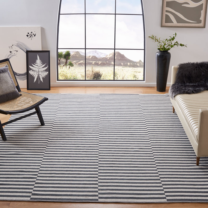 Tapis ivoire / gris en coton Ilona, Rectangle 7 pi x 9 pi