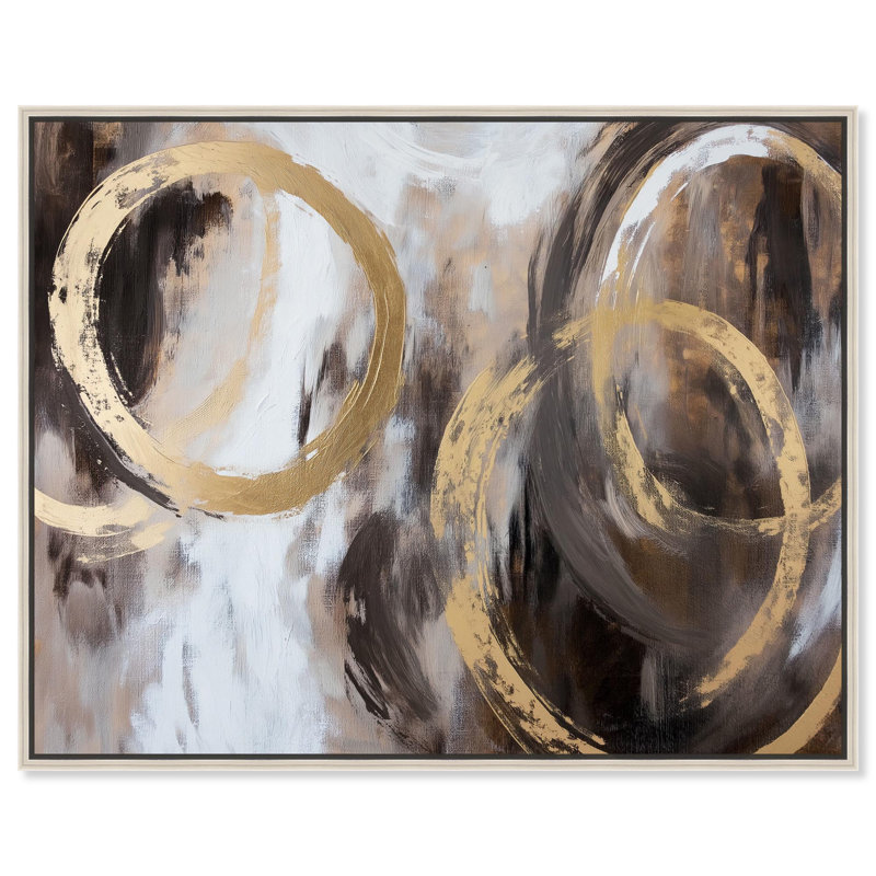 «Swirling Forms with Gold Canvas Luxury Abstract Art» par , H 37 po x l 46 po, Cadre argenté