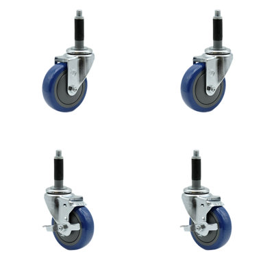 4 Piece Polyurethane Expanding Caster Set with 2 Brakes -  Service Caster, SCC-EX20S414-PPUB-BLUE-2-TLB-2-MTG40