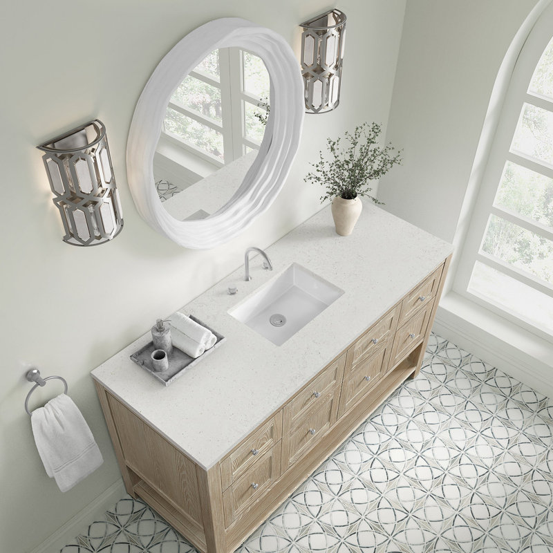 Breckenridge 60'' W Single Vanity, Whitewashed Oak, Widespread, Lime Delight Silestone