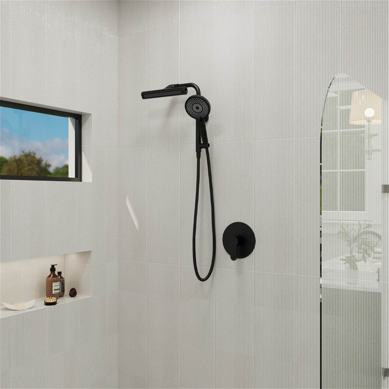 Robinet de douche à poignée simple à 6 jets 1,8 gal / min avec pomme de douche à main flexible (valve incluse), Noir mat