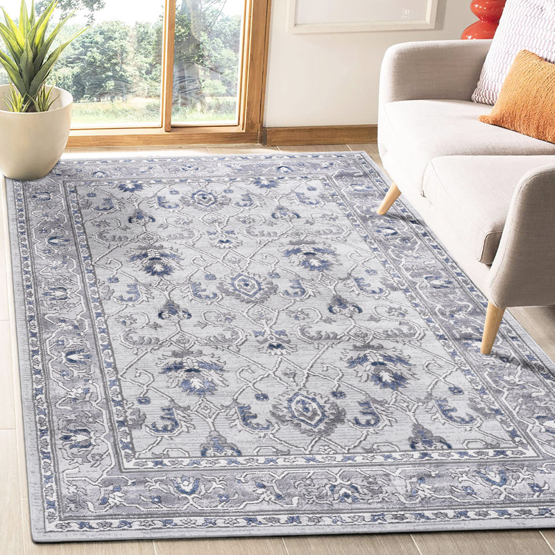 8X10 Grey/Blue Area Rug - Non-Shedding, Stain , Smooth Surface For Dining Room In Living Room, Office, Rectangle 7'10" x 9'9"