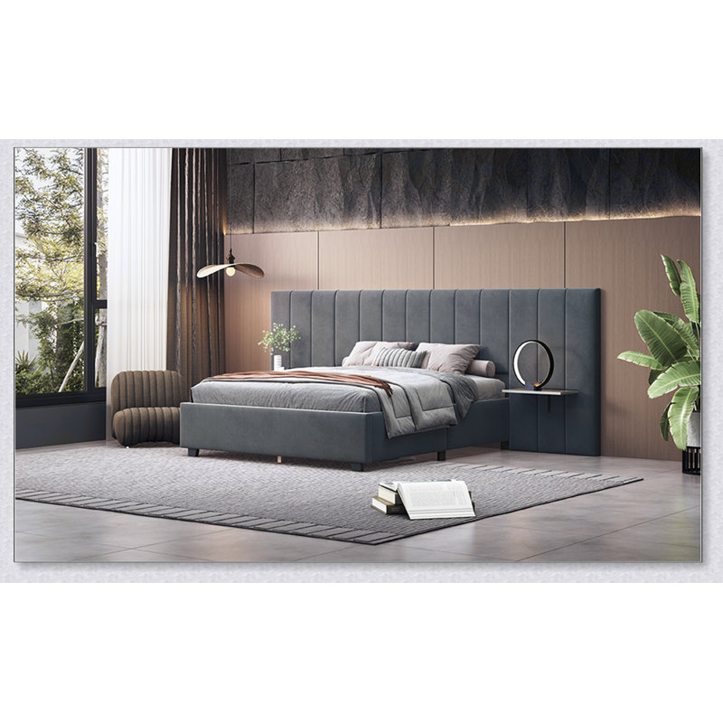 Lit plateforme tapissier avec grande tête de lit, mobilier de chambre à coucher, Grand, Grey