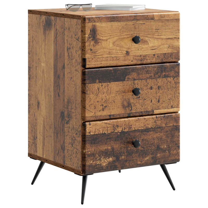 43cm W Manufactured Wood Bedside Table, Old Wood