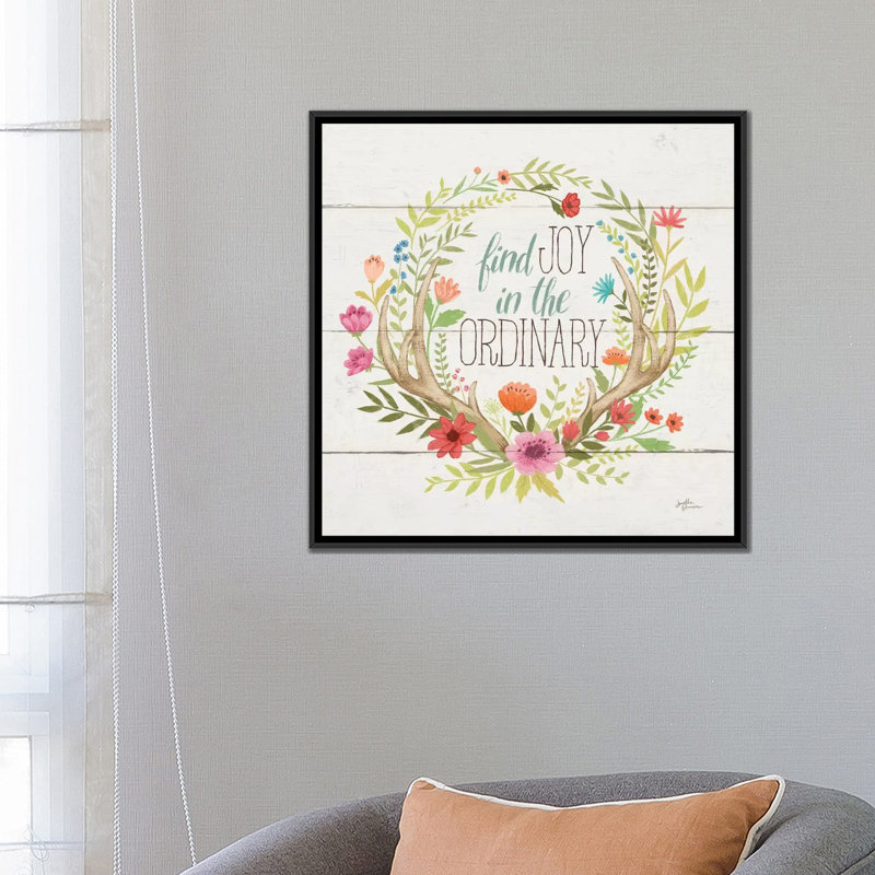 « rustique fleuri v », art textuel sur toile tendue, H 26 po x l 26 po x P 1,5 po, Toile avec cadre noir, Pas de tapis