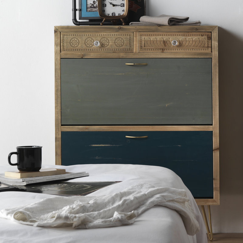 14 Pair Solid Wood Shoe Storage Cabinet