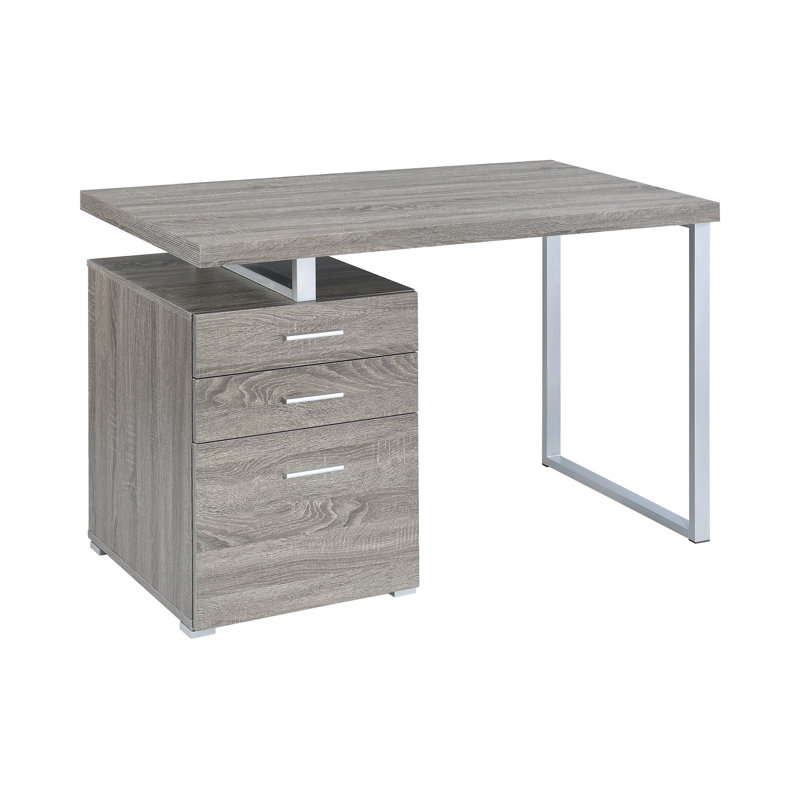 Bureau d'écriture réversible à 3 tiroirs Effrosini, Gris / blanc