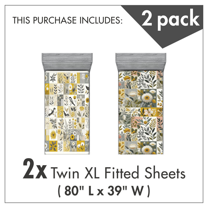 Microfiber Floral Fitted Sheet, Twin Extra Long Fitted Sheet