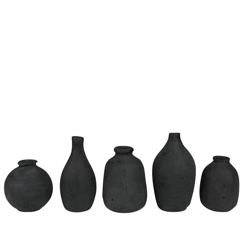 Vaisseaux en terre cuite, noir - ensemble / 5 hauteurs de 2,5 à 3,5 po
