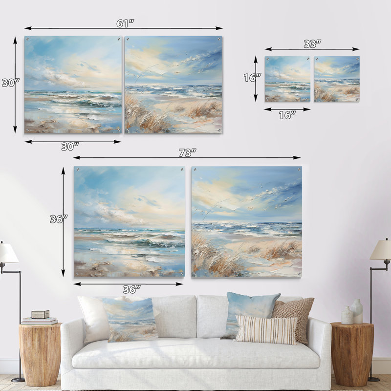 «Coastal Waves Charm in Winter» - ensemble d'art mural en verre acrylique Coastal Waves, H 16 po x l 33 po