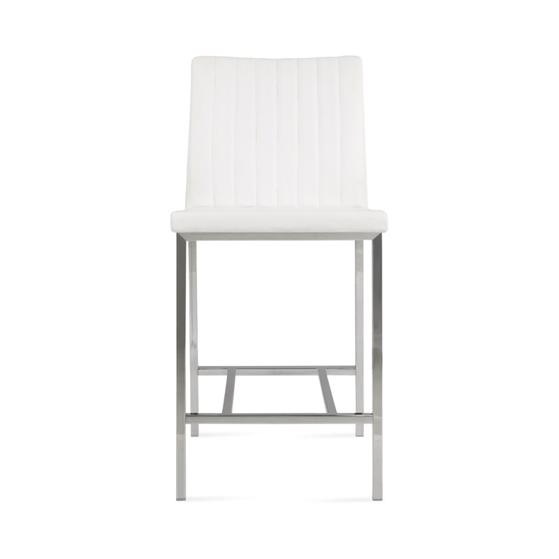 Tabouret de bar et de comptoir en métal Zeyno, Chrome, Blanc, Tabouret de bar (siège d'une hauteur de 29 po)