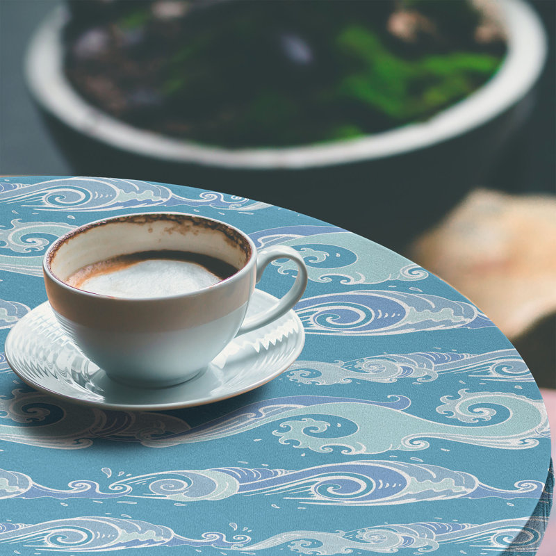 Winston Porter Nautical Fitted Round Tablecloth 45"- 56" Diameter Sea Blue Pale Teal, 51.97" Round