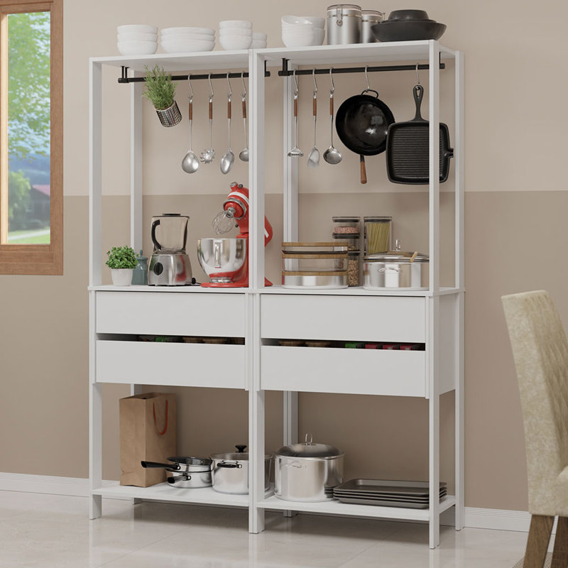  Garage Storage Rack with 4 Drawers and Hanging Spaces 55"L Multiuse Modular Organization Cabinet for Tools - White, White