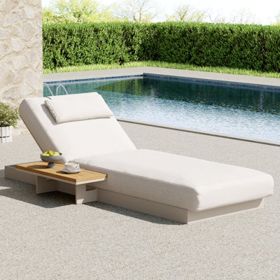 Chaise longue d'extérieur avec coussin et table d'appoint, dossier réglable, teck et aluminium