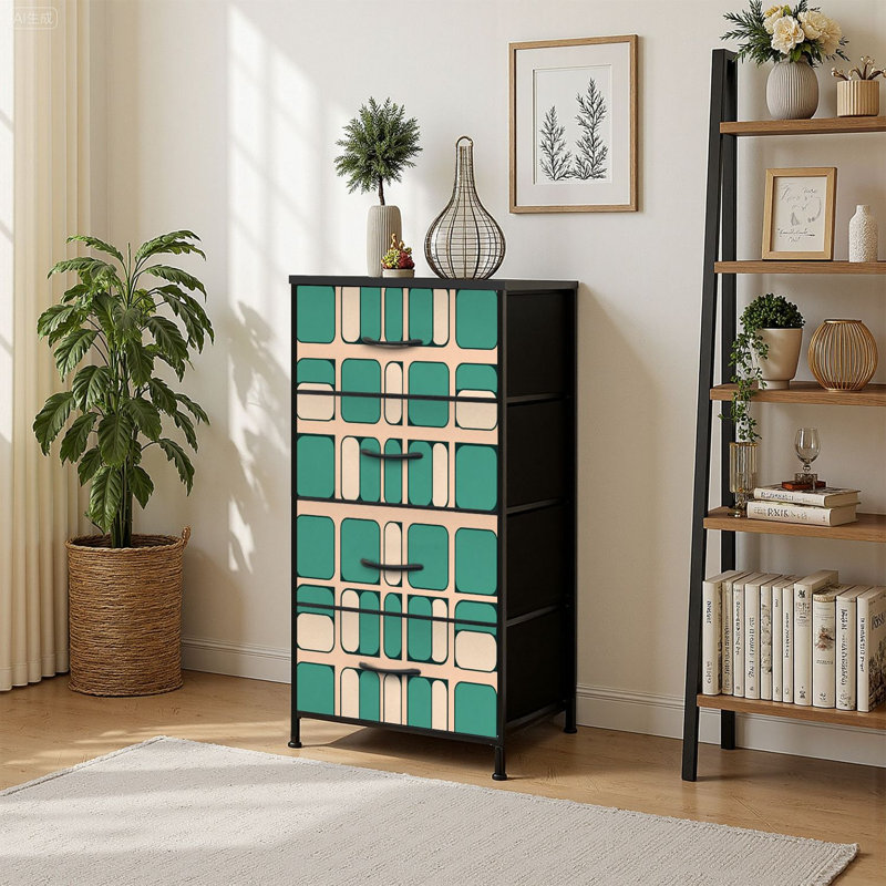 Commode à 4 tiroirs avec rangement vertical des années 50 de style Mid-Century