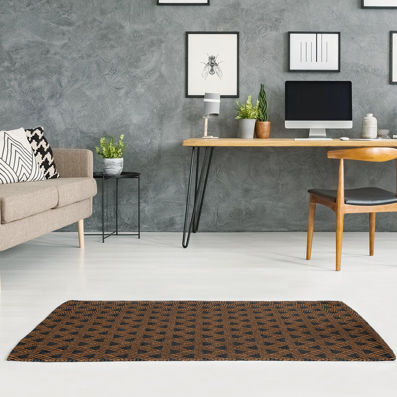Tapis orange/noir fait main, Rectangle 5 pi x 7 pi