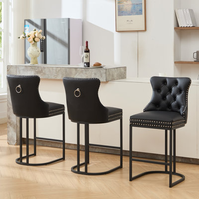  Counter Height Bar Stools, 26" Modern Barstools with Back, Faux Leather Upholstery & Sturdy Metal Legs 