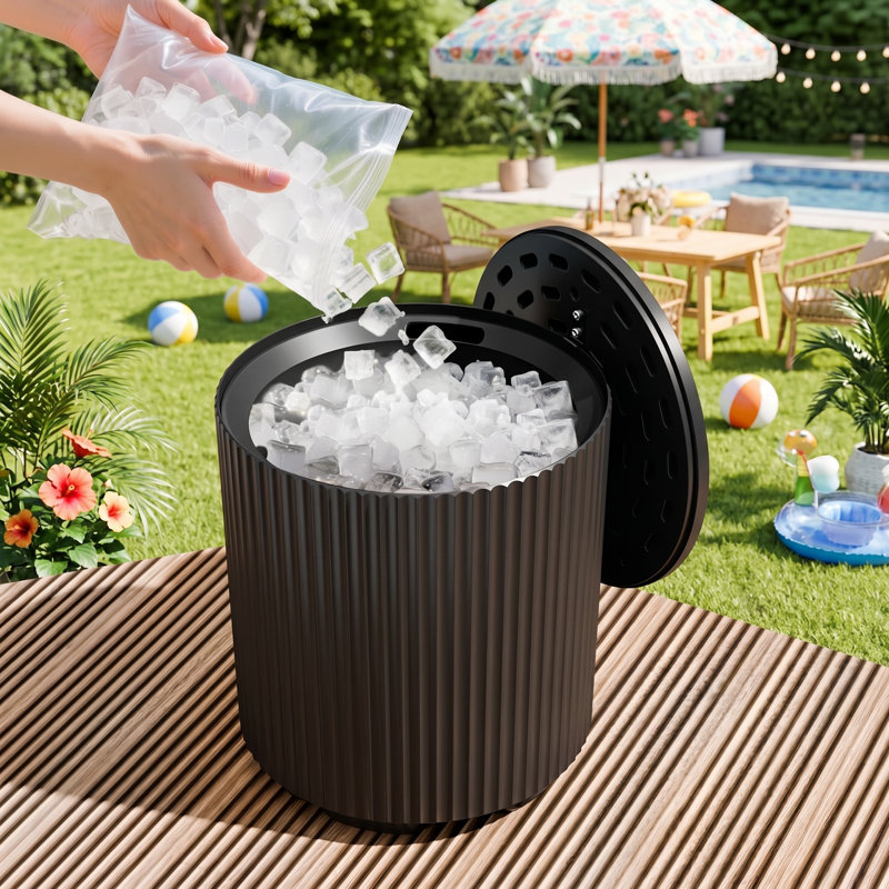 Cooler Patio Bar Table, Outdoor Ice Bucket Cooler Side Table, 2 In 1 Portable Patio Ice Bucket For Parties Beach Picnics, 1