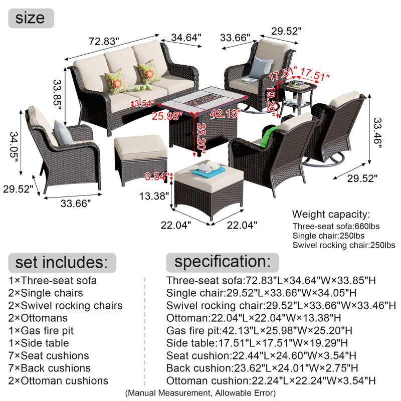 LaTeisha Wicker 8 - Person Patio Conversation Set with Cushions, Beige, Brown