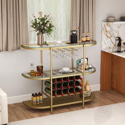 43.3" Metal Mini Bar Coffee Bar with 4-Tier Storage For Kitchen And Living Room